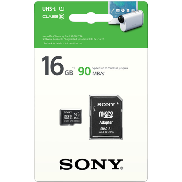 کارت حافظه microSDHC سونی مدل SR-16UY3A/T کلاس 10 استاندارد UHS-I U1 سرعت 90MBps ظرفیت 16 گیگابایت همراه با آداپتور SD