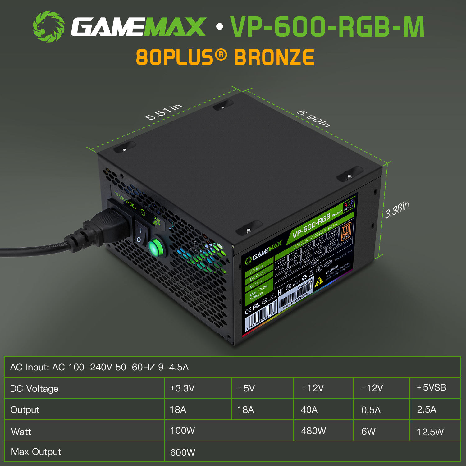 پاور - منبع تغذیه کامپیوتر GameMax VP 600 RGB M