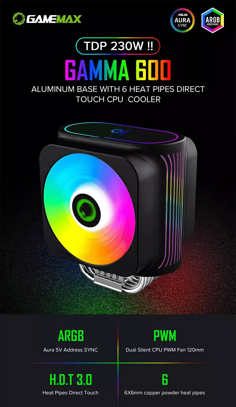 فن خنک کننده CPU گیم مکس GAME MAX Gamma 600