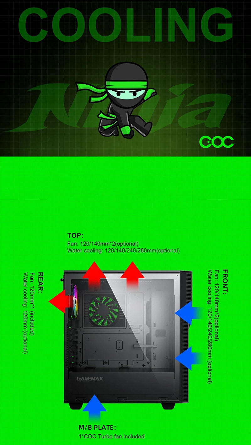 کیس کامپیوتر GAME MAX Ninja COC رنگ مشکی