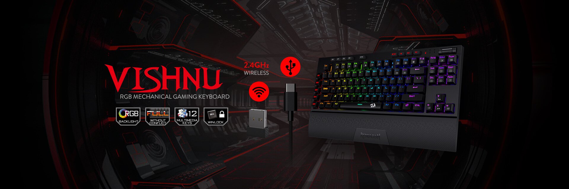 کیبورد گیمینگ ردراگون Redragon VISHNU K596 کیبورد گیمینگ ردراگون Redragon VISHNU K596