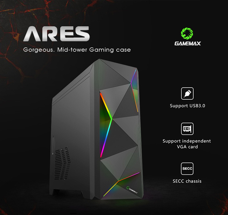 کیس گیمینگ گیم مکس GAMEMAX Ares رنگ مشکی