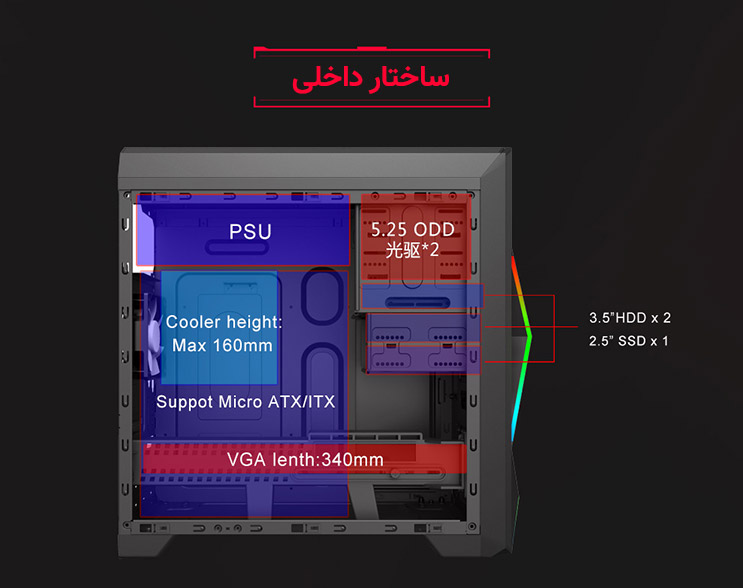 کیس گیمینگ گیم مکس GAMEMAX Ares رنگ مشکی