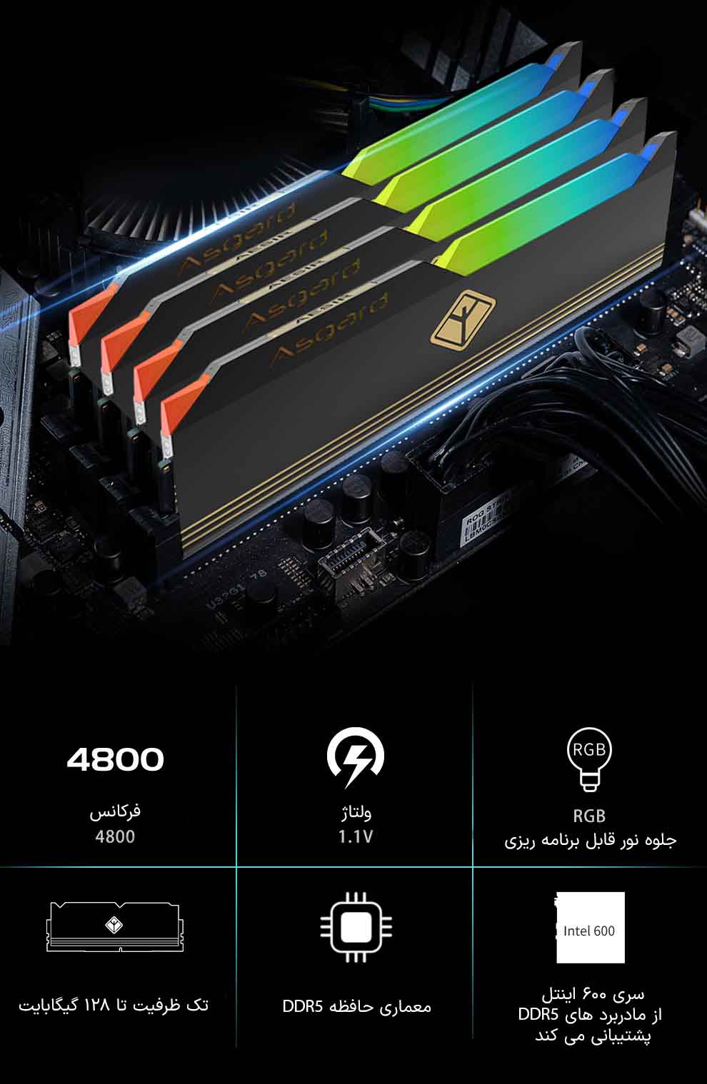 حافظه رم دسکتاپ دو کاناله آزگارد مدل Asgard Aesir RGB DDR5 32GB 4800MHZ حافظه رم دسکتاپ دو کاناله آزگارد مدل Asgard Aesir RGB DDR5 32GB 4800MHZ
