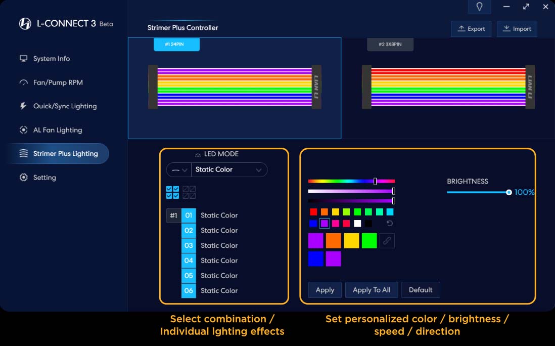 کابل مالتی کانکتور لیان لی Lian Li Strimer Plus V2 24 Pin RGB