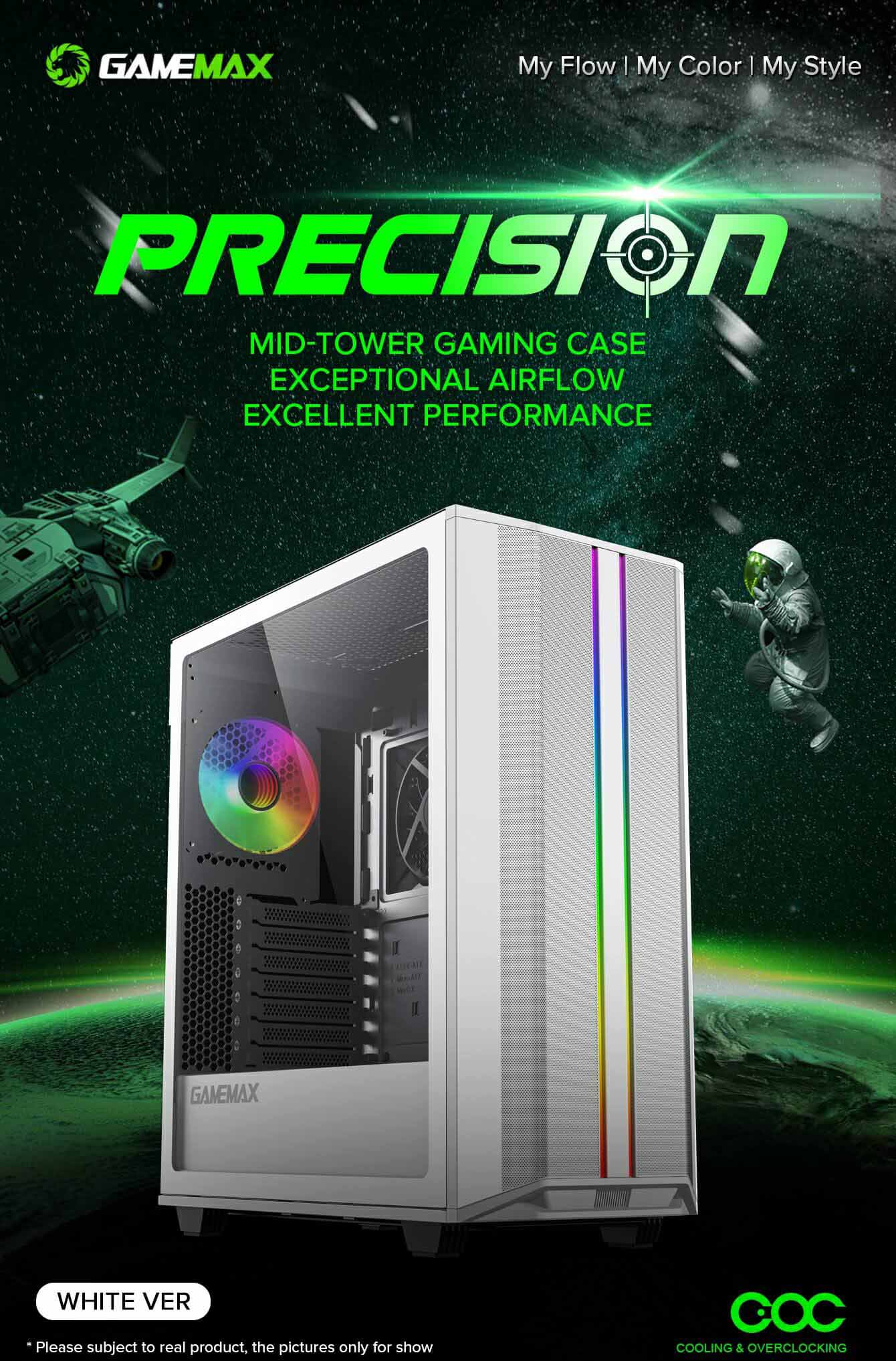 کیس گیمینگ گیم مکس GAMEMAX Poecision رنگ سفید