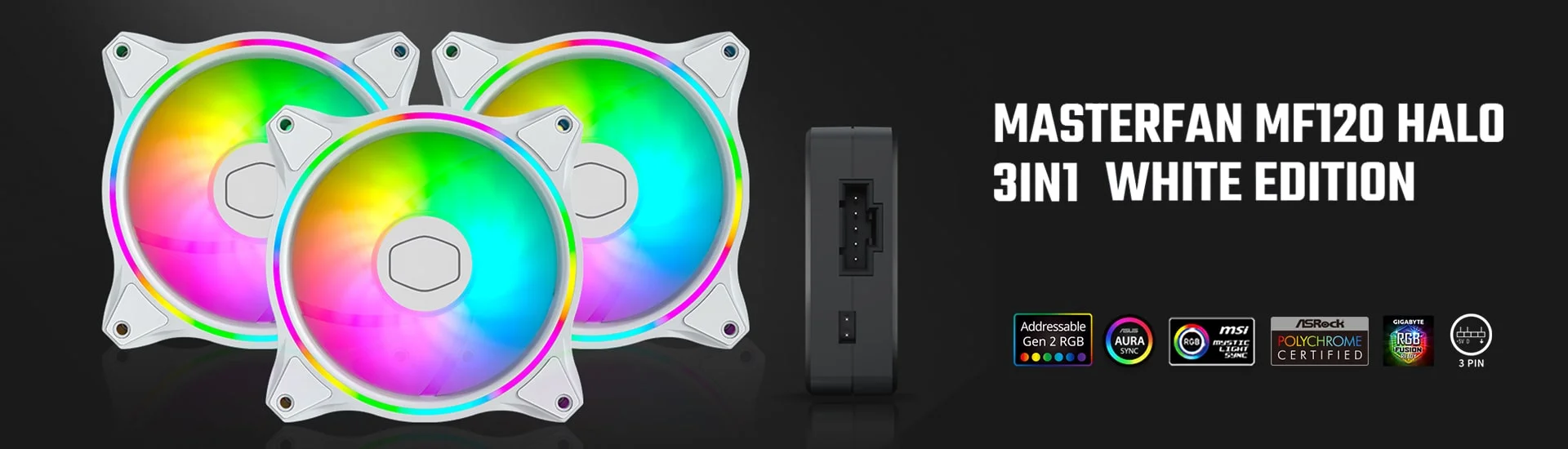 فن کیس کولر مستر COOLERMASTER MASTERFAN MF120 HALO 3IN1 White