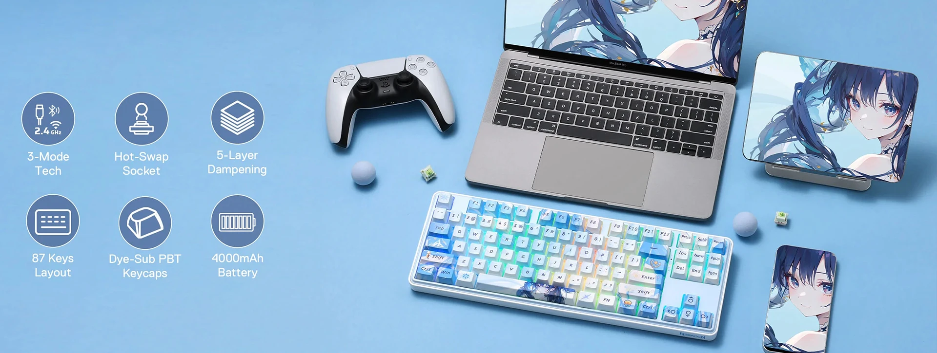 کیبورد بی سیم/باسیم مکانیکال گیمینگ ردراگون K707 AK PRO RGB