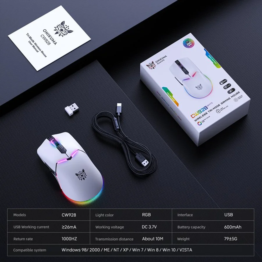 موس گیمینگ اونیکوما ONIKUMA CW928 Wireless White