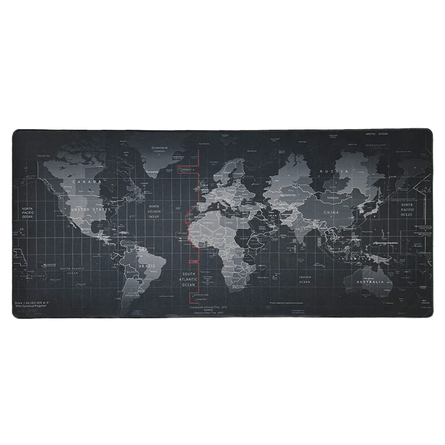 map-90-40-2 موس پد گیمینگ طرح نقشه جهان مشکی سایز 90 در 40